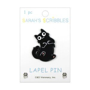 Black Cat Enamel Pin - Sarah Anderson Scribbles - Funny Cute Cartoon Apparel NWT